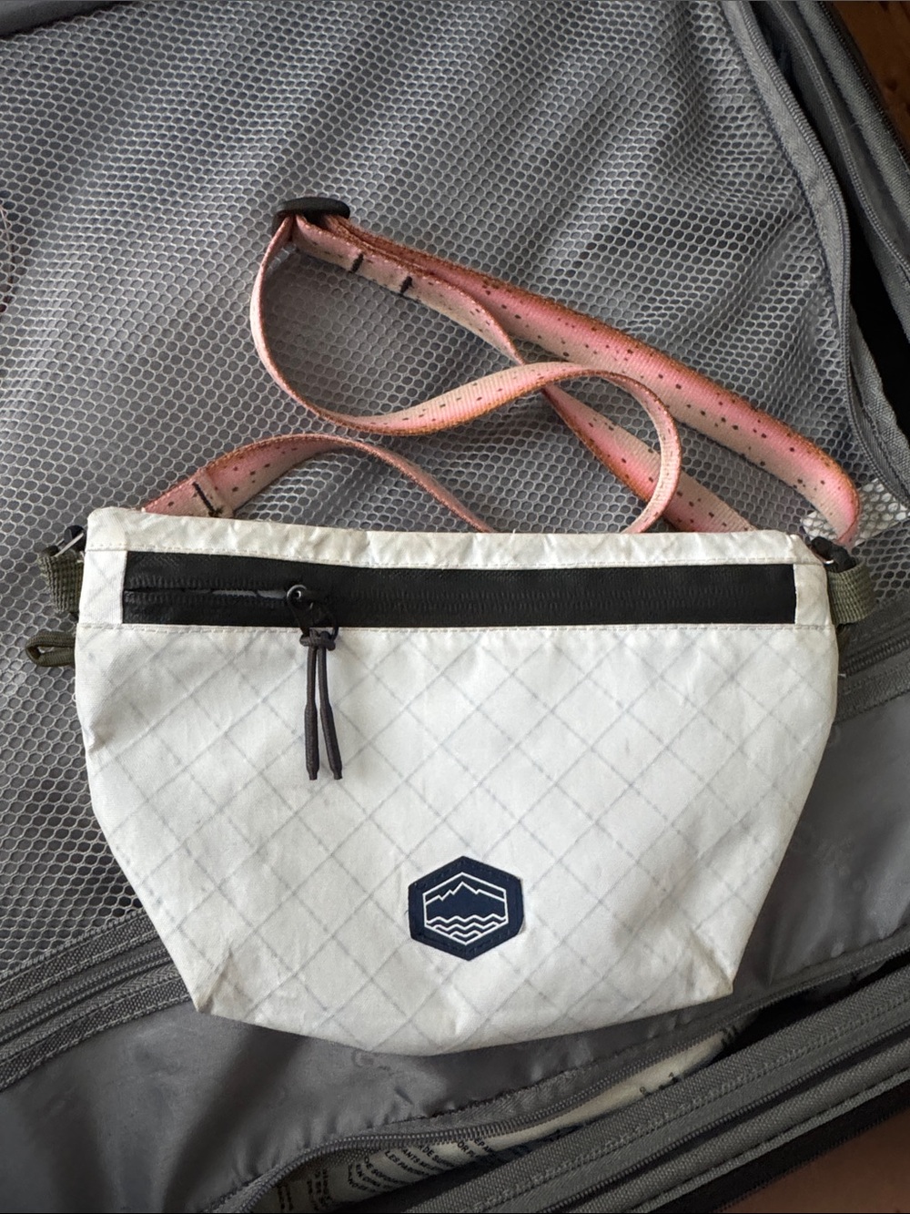 Alpine Sea White Nylon Crossbody Sling Bag with Pink Strap